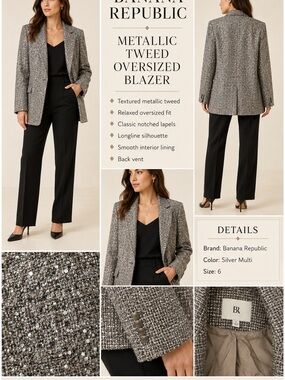 Banana Republic Silver Multi Metallic Tweed Blazer